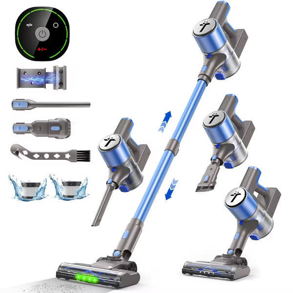 Teendow Cordless Vacuum Cleaner,50KPa Lightweight Stick Vacuum with 300W Brushless Motor,Self-Standing Design,Hardwood Floor Vacuum,Blue
