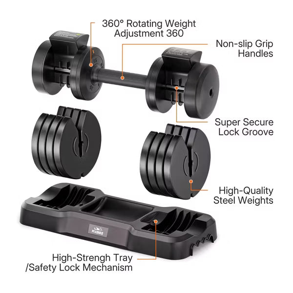 FLYBIRD 1 Pair 55LBS-Adjustable Dumbbell, Multi-weight Options for Full Body Workout（110LB in Total）
