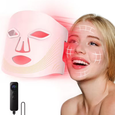Morfone 4-mode LED facial red light therapy lamp. Portable care set with remote control, suitable for home and travel skin therapy（Pink）