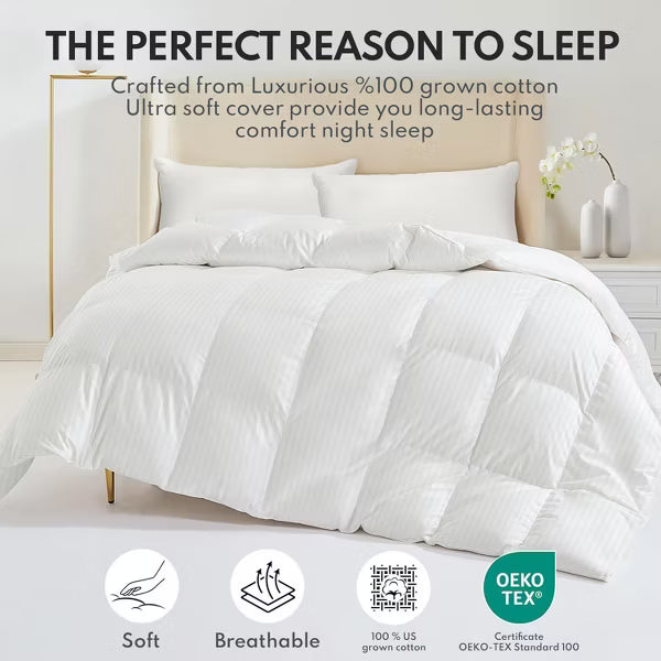 Zibroges King Size Down Feather Comforter - High Fill Power All-Season Duvet Insert, Ultra-Soft Hotel-Quality Bedding (106”x90”)