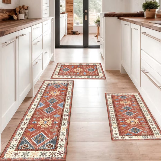 3 Pack Farmhouse Boho Kitchen Rug Set, Non-Slip Washable Floor Mats for Kitchen, Laundry Room and Hallway