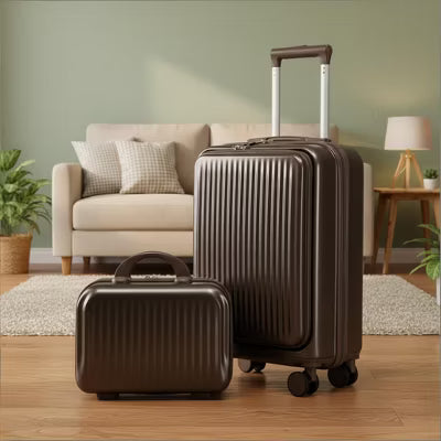 2-Piece ABS Spinner Luggage Set, 20" Carry-On Suitcase with Combination Lock & 14" Cosmetic Case, Front Opening Design, Lightweight Kid’s suitcase