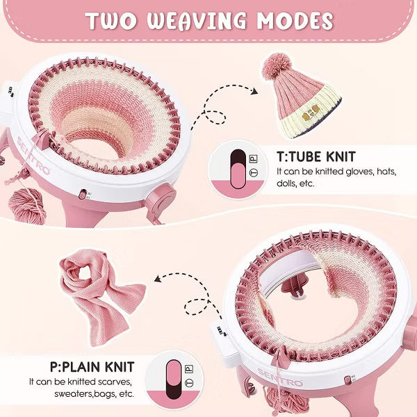 SENTRO 48-Needle Pink Knitting Machine | 1-Touch Knitting for Scarves, Hats & Sweaters | Beginner & DIY Friendly | Includes Tutorial & Tools