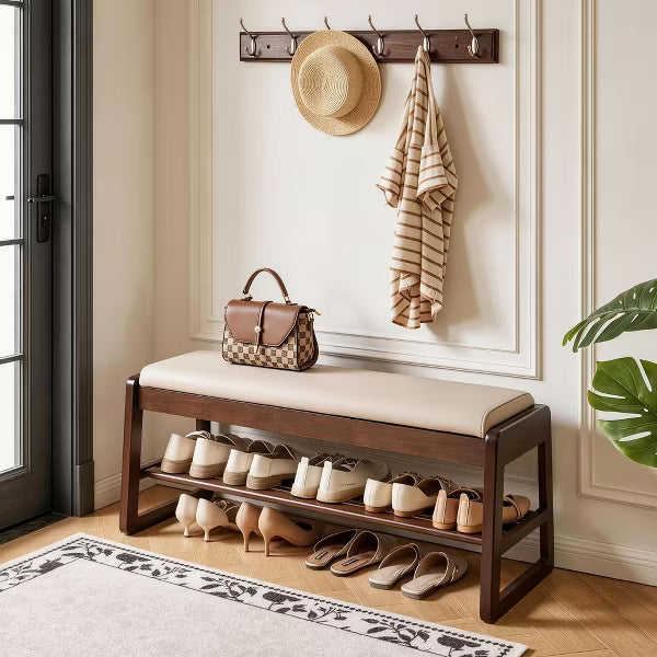 Shoe Rack Bench with Cushion, 39.37 Inch Entryway Shoe Bench with Storage, Apartment Essentials Furniture for Small Spaces, Bedroom Organizer