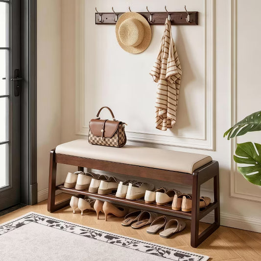 Shoe Rack Bench with Cushion, 39.37 Inch Entryway Shoe Bench with Storage, Apartment Essentials Furniture for Small Spaces, Bedroom Organizer