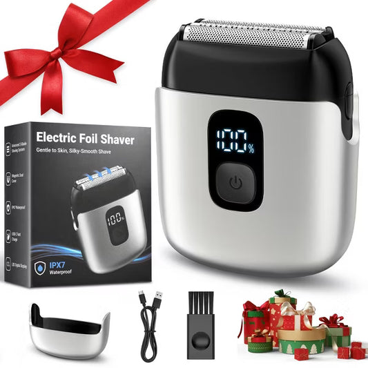 Mini Electric Foil Shaver with LED Display, Wet/Dry IPX7 Waterproof, USB-C Rechargeable,Gold.