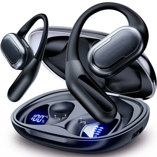 VEAT00L Open Ear Air Conduction Headphones, AI ENC Mic, Smart LED Display, 120H Playtime, Fast Charge, IP68, BT6.0. For Running/Workout.