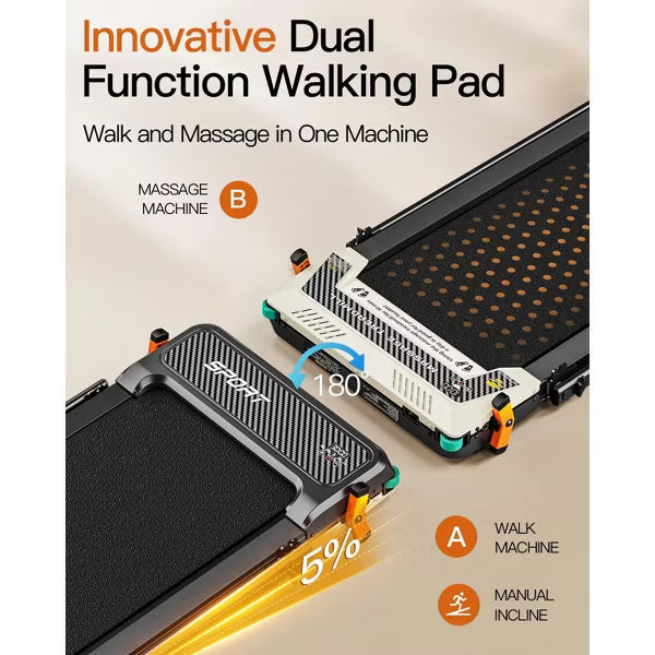 Akluer Walking Pad with Incline, 2-in-1 Under Desk Treadmill and Foot Massager, Quiet 2.5HP Treadmill with Armrest, LED Display Remote for Home Office