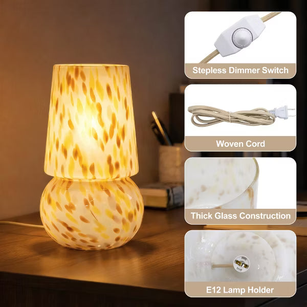 Vibrant Tinted Glass Table Lamp, UL Certified, with Dimmer Switch and Beige Braided Cord for Nightstand, Entryway Decor