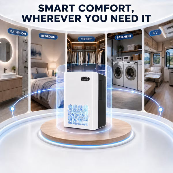 Compact Dehumidifier for Home with Quiet Sleep Mode, Auto Shutoff and Ambient Light,Grey