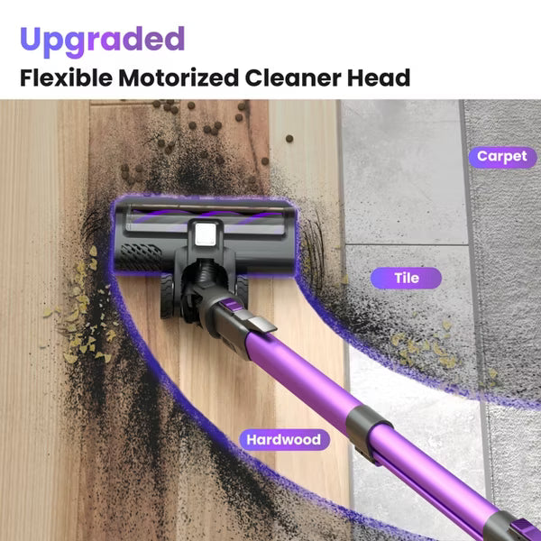 POWEART V870 Cordless Stick Vacuum, 30Kpa Powerful, 350W Motor, 8-in-1 Lightweight, 45 Min Runtime for Pet Hair, Hardfloor, Carpet Purple