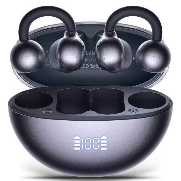 VEATOOL Clip-On Earbuds, Bluetooth 5.4 Bone Conduction, LED Display, ENC Noise Cancelling, IPX7 Waterproof, Lightweight for Small Ears & Glasses