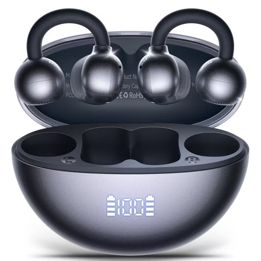 VEATOOL Clip-On Earbuds, Bluetooth 5.4 Bone Conduction, LED Display, ENC Noise Cancelling, IPX7 Waterproof, Lightweight for Small Ears & Glasses