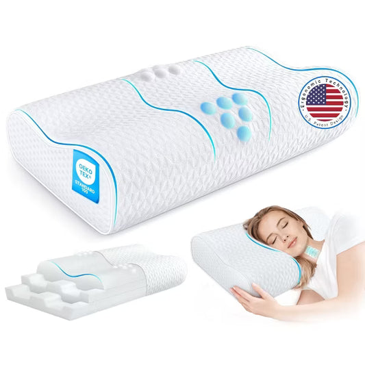 Bed Pillow, Cervical Pillow for Neck Pain Relief, Memory Foam Neck Pillow for Sleeping, Contour Cooling Pillow for Side Sleeper