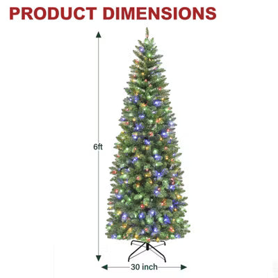 Vivatrees 6 Ft Prelit Pencil Slim Christmas Tree with Color Changing LED Lights Metal Stand Hinged Branches Artificial Holiday