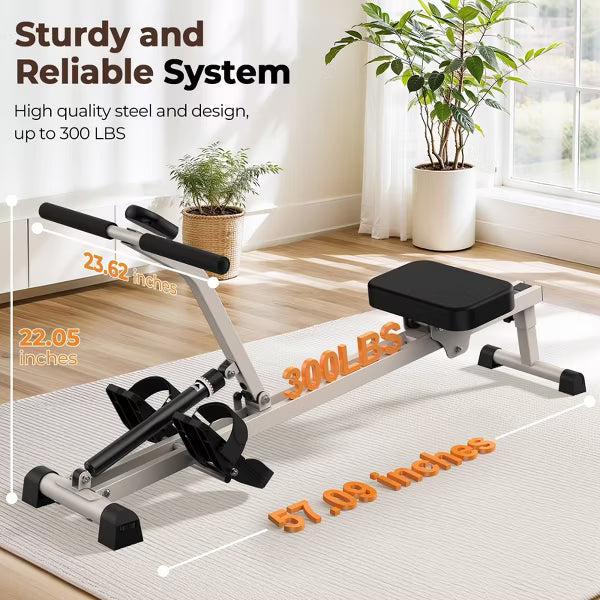 FEIERDUN Hydraulic Rowing Machine for Home, Compact Adjustable Rower with 12 Resistance Levels, 300LBS Weight Capacity, Full Body Workout Equipment