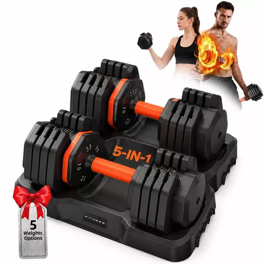 FED FITNESS Adjustable Dumbbell Set of 2, 50lbs Adjustable Weights with Storage Box, 25lbs Dumbbell Set with Anti-Slip Silicone Grip for Home Gym