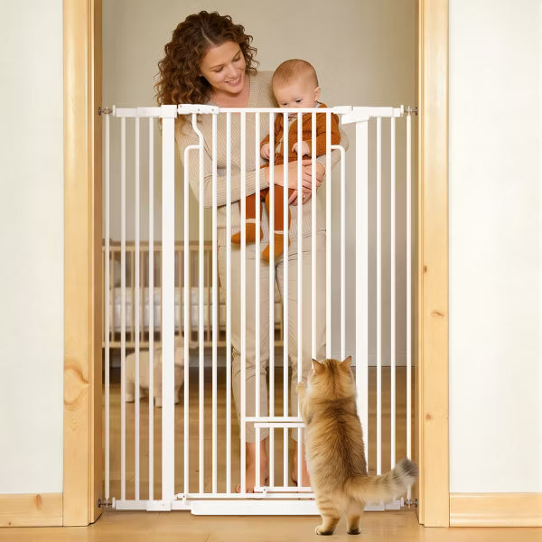 Extra Tall Pet Gate – 53-Inch Baby Gate with Adjustable Cat Door for Stairs, Doorways, Hallways, Durable Dog Gate for Toddlers and Pets