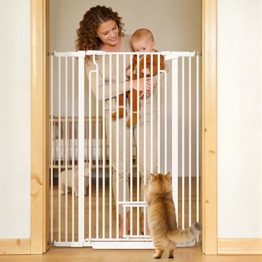 Extra Tall Pet Gate 53-Inch Baby Gate with Adjustable Cat Door for Stairs, Doorways, Hallways, Durable Dog Gate for Toddlers and Pets