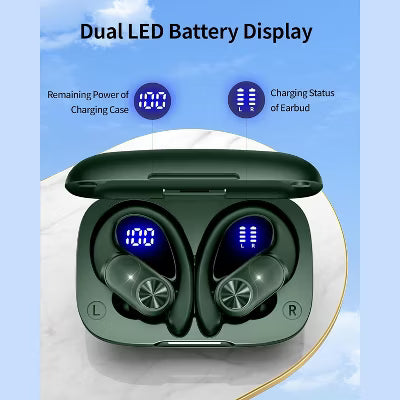 VEAT00L V6 Bluetooth Headphones Wireless Earbuds 88Hrs Playback Sport Ear Buds with Earhook Digital Display Charging Case