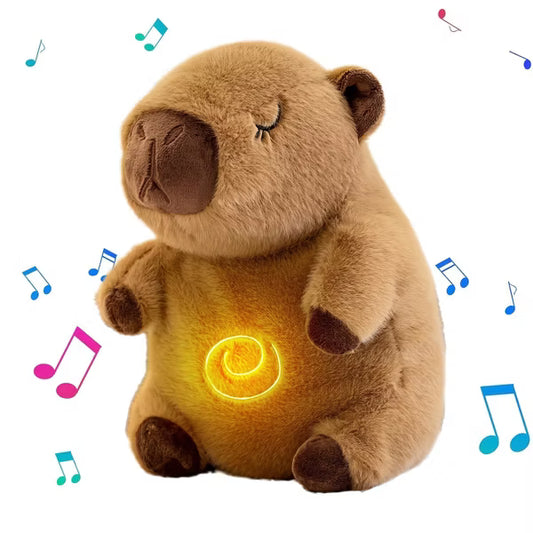 TITQWOP Capybara Breathing Stuffed Animal,Anxiety Relief Capybara Sleeping Plush with Realistic Breathing Motion Soothing Music Lights