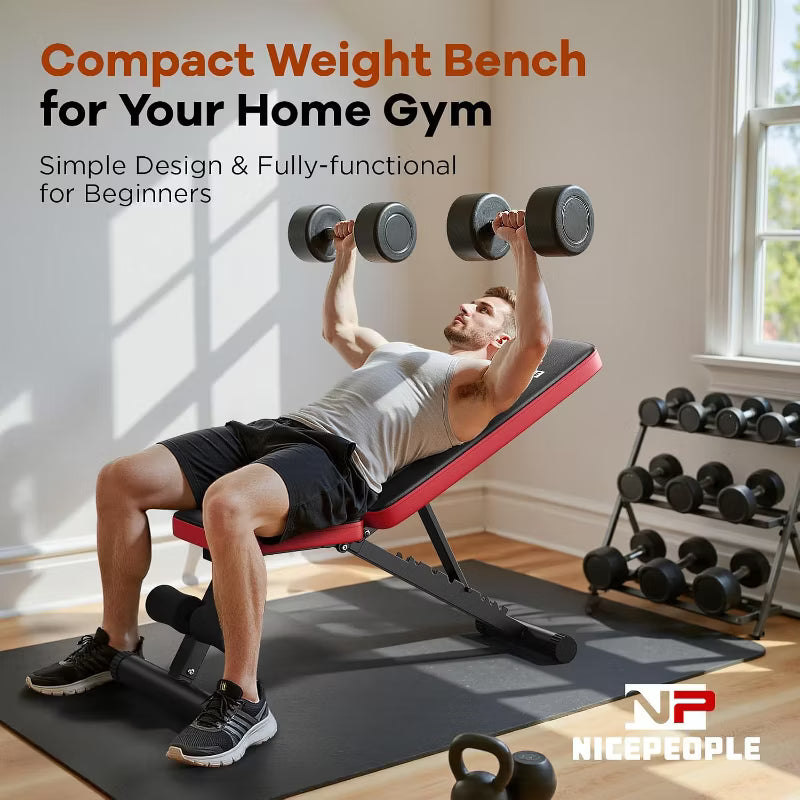 FLYBIRD Basic Adjustable Weight Bench for Home Gym, Foldable Workout Bench with 8 Backrests, 660LBS Weight Capacity