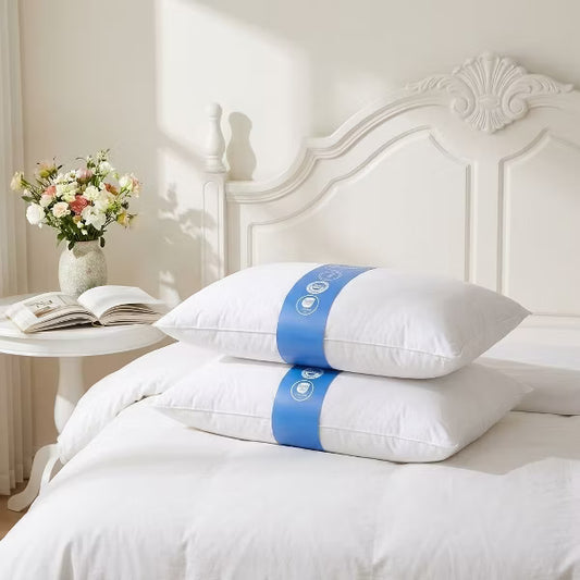 2 Pack Goose Down Pillows – Queen Size Bed Pillows for Sleeping, Includes 2 Pack Soft Cotton Covers