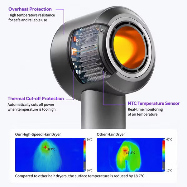 Hoey 1600W Ionic Hair Dryer with 8 Heat & Speed Settings and Magnetic Nozzle for Home and Travel