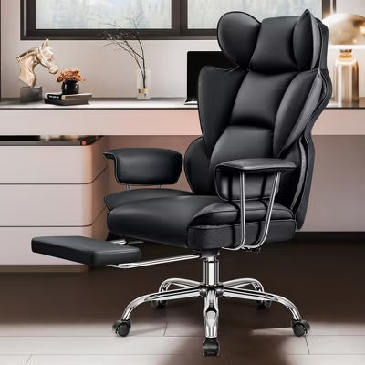KERDOM Office Desk Chair, Big and Tall Executive Chair with Footrest, Ergonomic Reclining High Back Support, Black