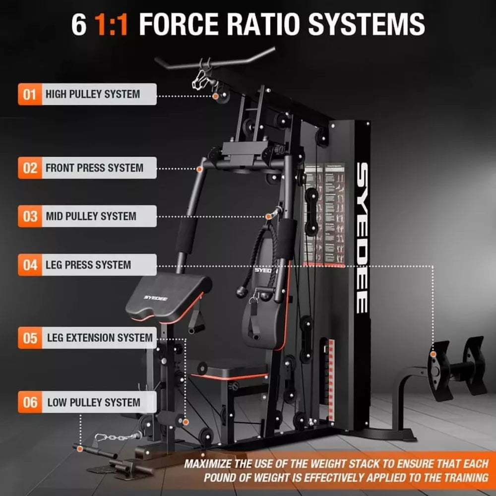 Syedee 150LB Weight Stack Home Gym Station with Leg Press, Full Body Strength Training Machine