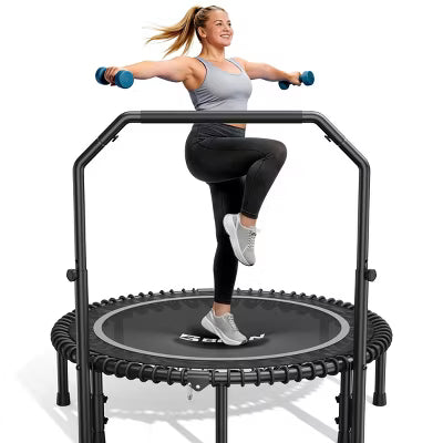 BCAN 550LBS Mini Rebounder Trampoline for Adults with Bar, Indoor/Outdoor Fitness Trampoline with Bungees, Whole-Body Workout & Relaxation at Home