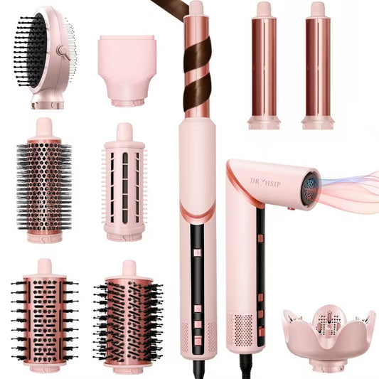 Dryhsip 9 in 1 High-Speed Hot Air Hair Styler with Digital Temperature Display,Ionic Technology,3 Heat/Cool Settings,Lightweight for Curly/Wavy Hair