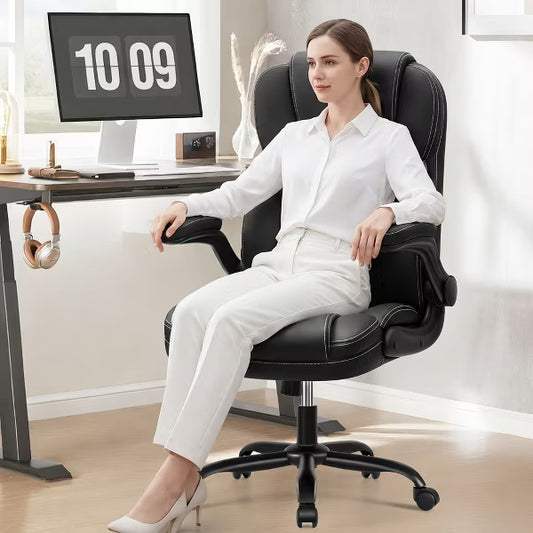 KERDOM High Back Office Chair, Reclining office chair, w/Flip-Up Arms, Multi functional adjustable Desk Chair, Ergonomic Lumbar Support, 400 lbs,Black