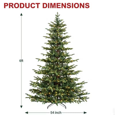 VIVATREES 6 Ft Prelit Artificial Christmas Tree With Warm White Lights, Hinged Branches, Metal Stand, Xmas Tree