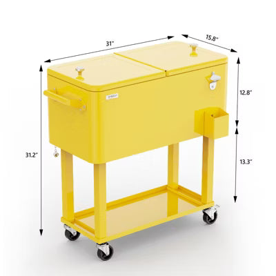 Karl Home 80 QT Yellow Patio Cooler Cart with Tray