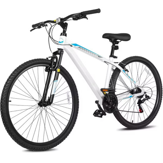 Hykolity 29 inch Hardtail Mountain Bike, 21-Speed Outdoor Cycling Bike, Aluminum Frame for Men and Women, MTB Bicycle with Suspension Fork, White