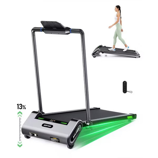Akluer Foldable Walking Pad with 13% Auto Incline, 2.5HP Under Desk Treadmill with Handlebar & Remote, LED Display for Home Office Running