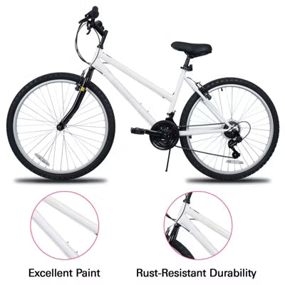Hykolity Mountain Bike 26 Inch, Women 21 Speed MTB Adult Bicycle with Front Rear Derailleur Double V-Brakes Iron Frame, Cycling Rides, Pastel Pink