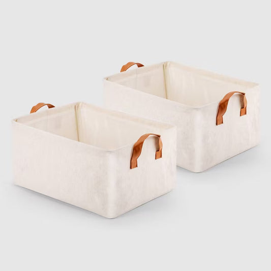 VUSIGN 2pk Non-Woven Storage Basket with Handle Medium Light Beige