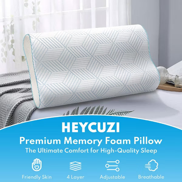 Bed Pillows,Adjustable 4-Layer Memory Foam Pillow, Ergonomically Designed Neck Soothing Pillow, large