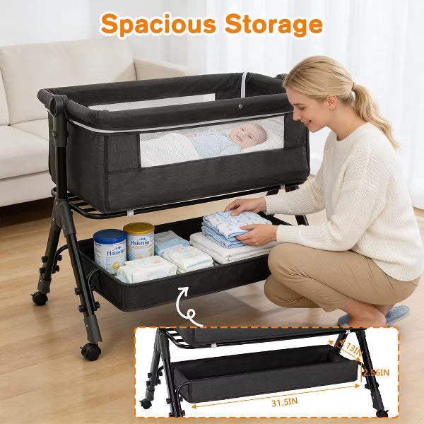 Kmaier Baby Bassinet 3 in 1 Baby Bassinet Bedside Bed Sleeper, Easy Assemble And Folding Portable Baby Cradle,Pink