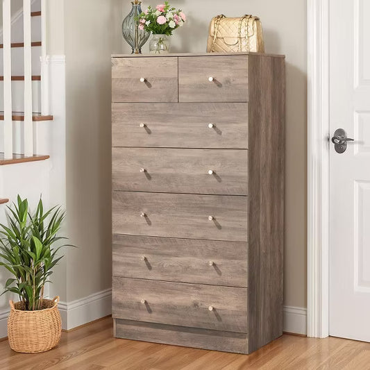 Karl Home Large 7-Drawer Dresser for Bedroom and Chest of Drawers with Sturdy Construction Wood Storage Organizer for Closet In Grey