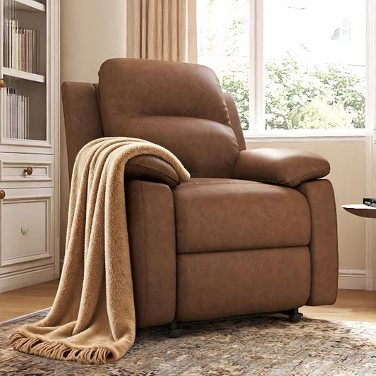 KERDOM Manual Recliner Chair, PU Leather Reclining Sofa Chair with Adjustable Backrest, Single Recliner for Living Room Bedroom,Brown