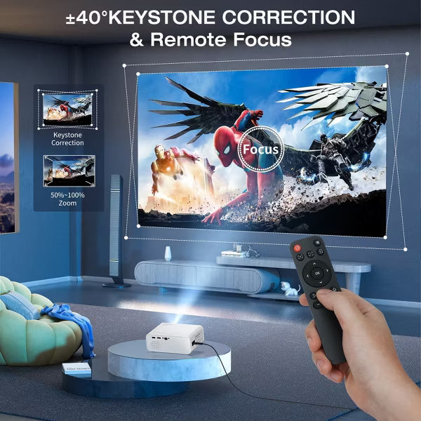 Projector 1080P Full HD Portable Mini Projector, Bluetooth Movie Projector, Compatible with TV Stick/Smartphone/PC/Game Console/HDMI/USB