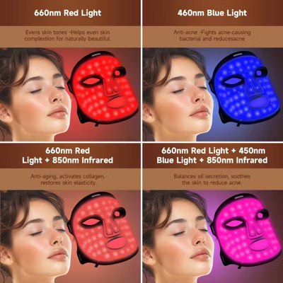 Morfone 4-mode LED facial red light therapy lamp. Portable care set with remote control, suitable for home and travel skin therapy（Black）