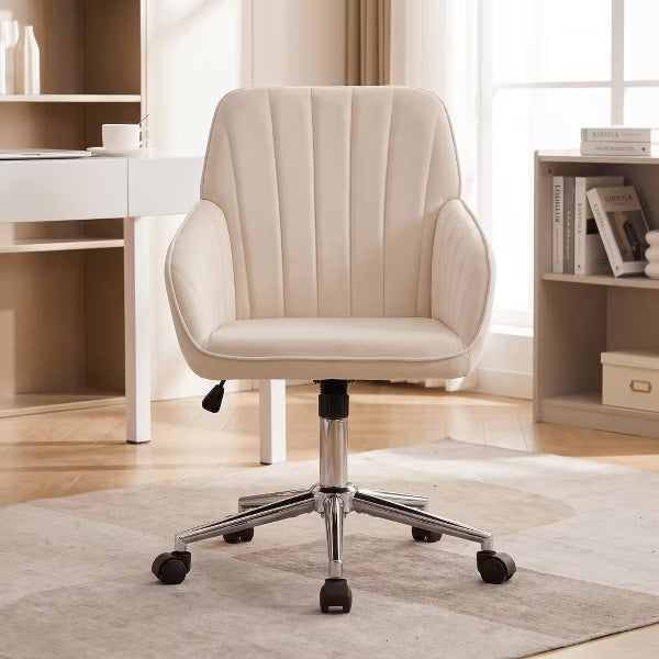 LauKingdom Adjustable Velvet Office Chair, Ergonomic Swivel Vanity Chair with Backrest Support, Comfortable Cute Desk Chair for Bedroom, Living Room