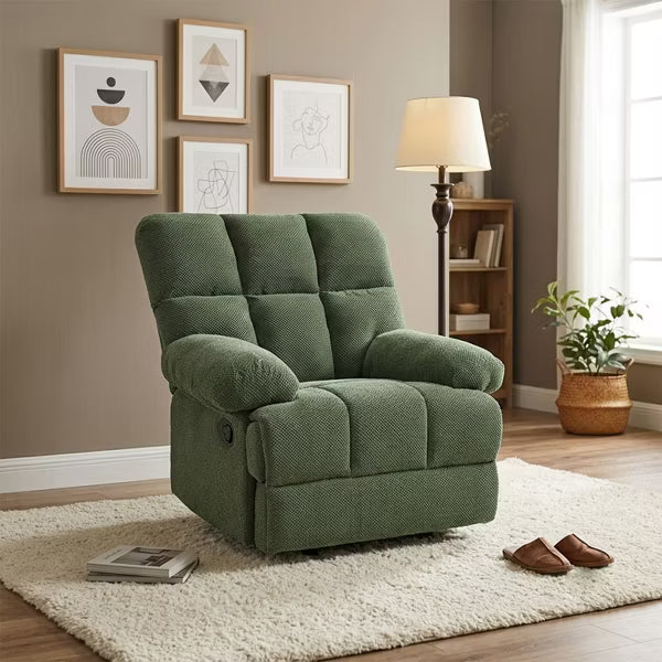 Modern Rocker Recliner Chair, Comfortable Lounge Chair with Nubby Fabric, Manual Recline & Footrest for Living Room