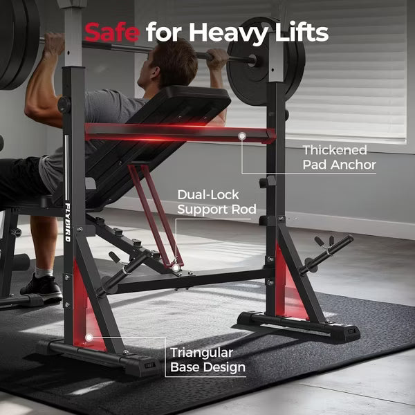FLYBIRD Multi-Function 1000LBS Capacity 6 in 1 Weight Bench with Bench Press Rack,Leg Extension and Leg curl,Fitness Strength Training for Home Gym
