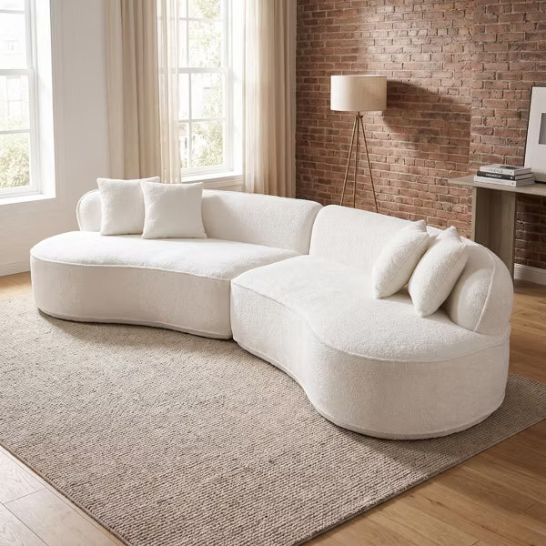 Modern Curved L-Shape Sectional Sofa with Premium Boucle Fabric – No Assembly Luxury Couch for Apartments, Living Rooms, and Cozy Nooks