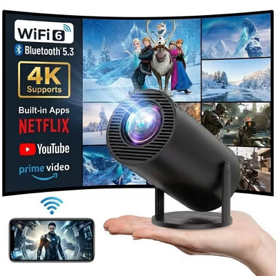 Projector 4K 1080P Support, Mini Projector Smart for Movie Projection Compatible with Phone-Black
